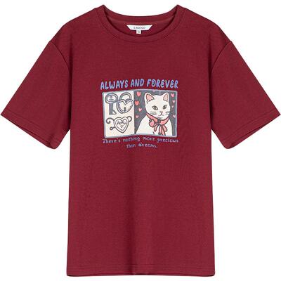 LAGOGO爱心猫咪安克拉红短袖T恤