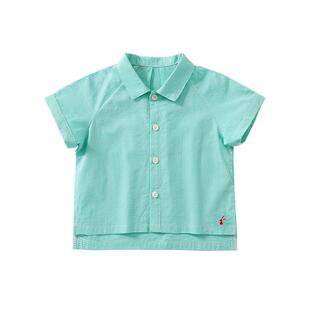 2024夏季新款男童纯棉绿色短袖衬衫婴幼儿洋气翻领宝宝格子上衣