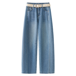 浅色弯刀牛仔裤女2026新款春秋季梨型身材裤子高腰宽松阔腿镰刀裤