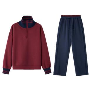 休闲运动服套装女2025新款韩版洋气条纹领弯刀阔腿裤时尚两件套潮