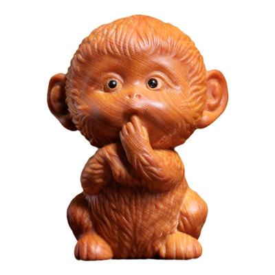 天然崖柏勿言猴桌面萌宠