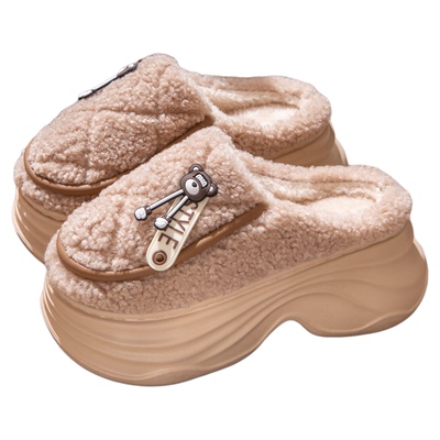 厚底增高棉拖鞋女防滑加绒保暖