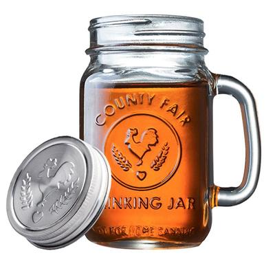 进口玻璃有盖复古罐头果汁公鸡杯