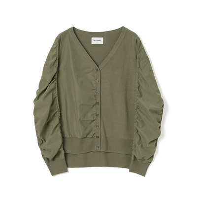 Millo Archive2025春新款梭织拼接针织长袖开衫V领短款外搭上衣