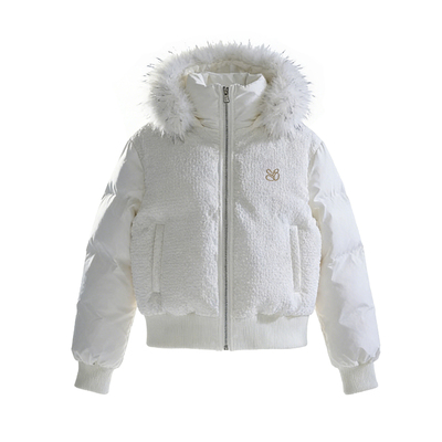 SYMOCOLOR 冬季短款泡泡纱毛领连帽羽绒服收腰显瘦高级感羽绒外套