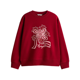 【新年系列】HM女装卫衣红色本命年加绒印花图案圆领套衫1322633