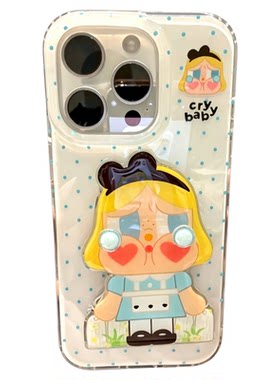 蓝波点萌妹支架适用iPhone17Airi苹果16Promax手机壳华为mate80/PURA80白底NOVA14荣耀600小米15K60NOTE13PRO