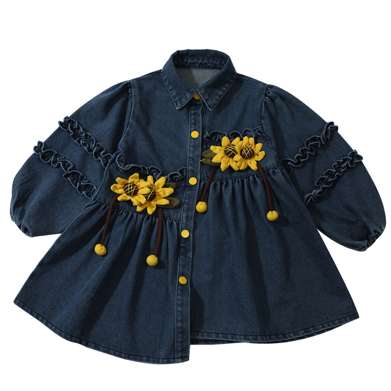 韩系花朵牛仔连衣裙春秋新品