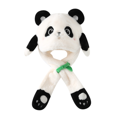 儿童帽子围巾一体大熊猫2025新款围脖捏耳朵会动的小男孩女宝冬天