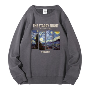 WEWLE 新款原创梵高油画星空圆领卫衣名画加绒宽松情侣无帽长袖