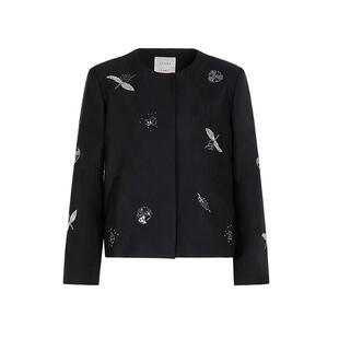 naivee纳薇25秋重工钉珠刺绣无领显瘦九分袖短款外套老钱风上衣女