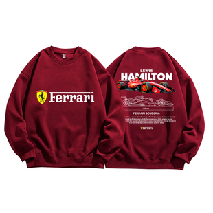 F1法拉利车队比赛车服汉密尔顿印花秋纯棉圆领卫衣服男装宽松休闲