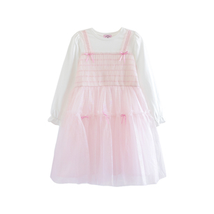 ILOVEJ韩国童装2025秋季女童连衣裙网纱假两件吊带裙子/JXSOP06