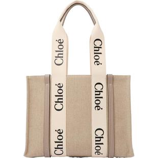Chloe蔻依 WOODY女包中号灰色亚麻手提托特包