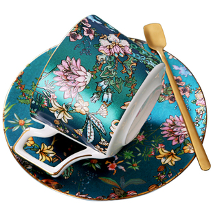 德罗嘉中式骨瓷轻奢会议杯子下午茶杯复古陶瓷马克杯咖啡杯碟套装