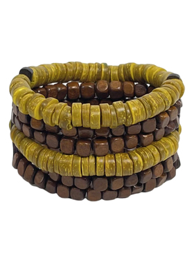 椰壳棕黄拼色多层手链