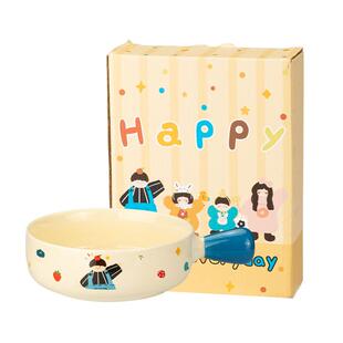 摩登主妇一家三口手柄碗家用可爱陶瓷空气炸锅烤碗烤箱专用泡面碗