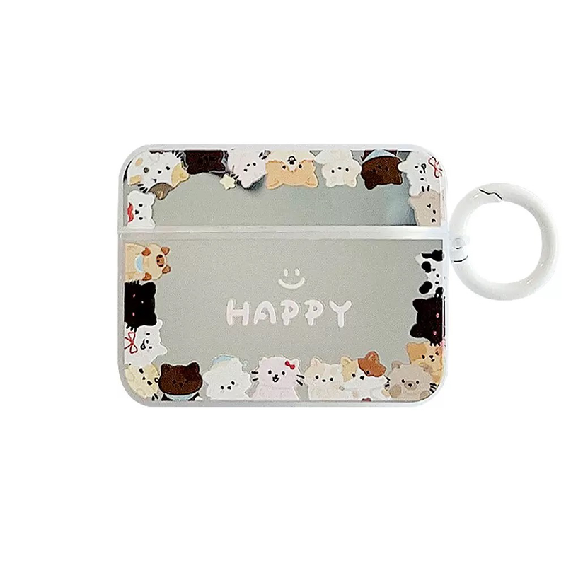 卡通可爱小动物镜面ins高级感耳机壳甜美小猫咪适用苹果AirPods1/2蓝牙耳机保护套pro2新款4代保护壳