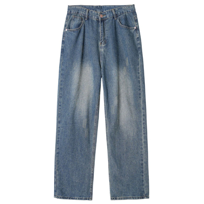 水洗复古直筒牛仔裤男春秋季