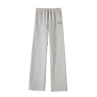 初中高中女生少女学生秋冬加绒休闲裤子棉质宽松直筒阔腿运动卫裤