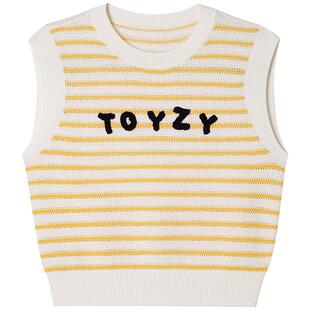 ToyzY【张淼怡同款】多巴胺黄白撞色短款针织背心上衣女外穿
