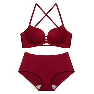 维多利亚多培尔红色无钢圈内衣女小胸聚拢前扣本命年结婚文胸套装