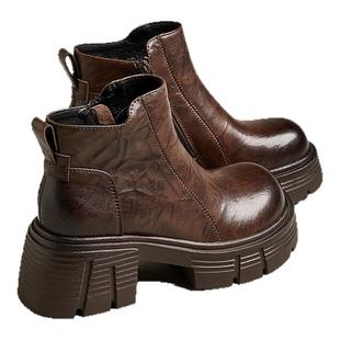 millies妙丽女鞋厚底切尔西靴加绒短靴女冬季2025新款增高马丁靴