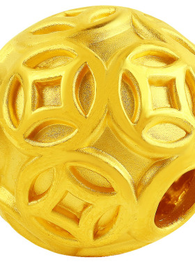 黄金金钱招财浮雕转运珠3D硬金足金999手串搭配串珠佛珠男女款