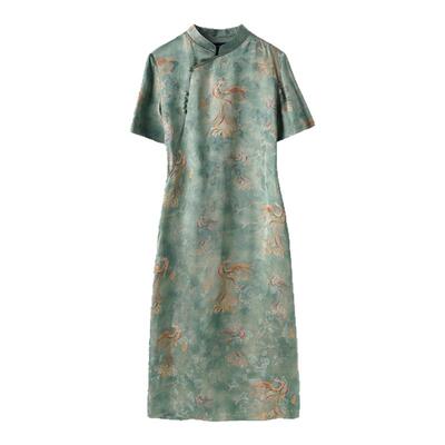 中年妈妈春夏桑蚕丝连衣裙