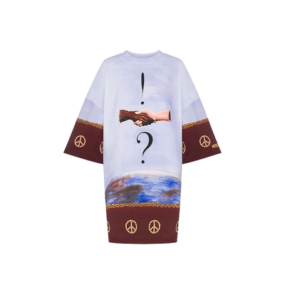 【礼物低至5折】Moschino/莫斯奇诺 女士Peace徽标七分袖连衣裙