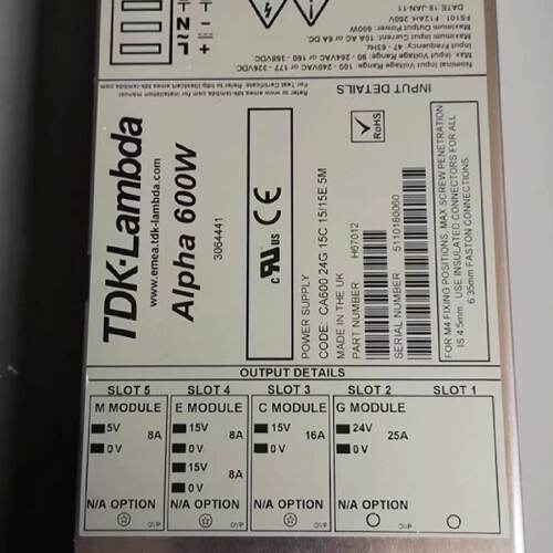 议价TDK-Lambda Alpha 600W 电源H67122 CA600 3.3R_MF,5A,12/12E