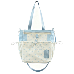 茶话会可爱波点斜挎包包女大容量帆布包学生上课补习袋单肩托特包