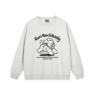 2025新款薄款可爱风卡通狗狗印花藏蓝色卫衣女宽松减龄小个子上衣