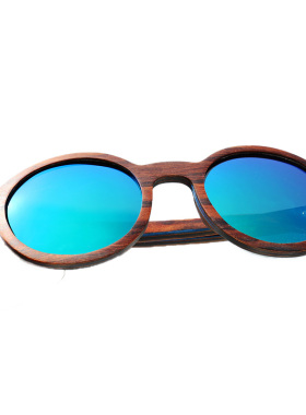 海外代购纯木圆镜复古偏光墨镜