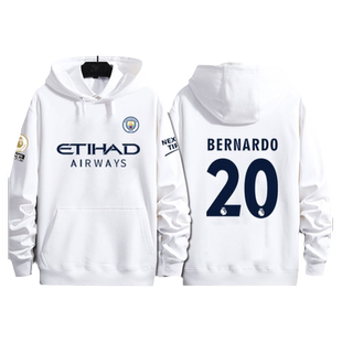 22-23赛季曼城主场球衣17号德布劳内9号哈兰德连帽卫衣足球外套男