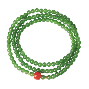 天然和田碧玉精品乌兰海苹果绿多圈手串原创三周手链新疆女款圆珠