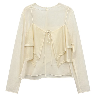 2026春季新款韩国th*br*athe纯色长袖上衣+系带双层吊带两件套女