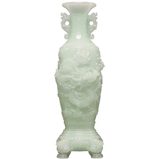 龙凤呈祥玉石花瓶摆件高端大气豪宅客厅装饰品老板办公室乔迁礼物