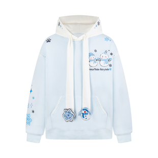 文文不乖原创雪人蝴蝶结帽绳卫衣刺绣连帽女情侣宽松雪花外套