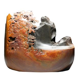 孤品一物一拍 省级名师精品砚台安徽歙砚 钟灵毓秀 天然金皮原石山水摆件玄关室内文房四宝手工雕刻高档礼品