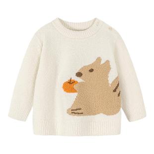 迷你巴拉巴拉女童半边绒毛衣2025冬宝宝可爱保暖上衣男童针织毛衫