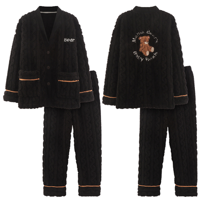 新款秋冬季珊瑚绒v领情侣睡衣