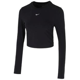 NIKE耐克女子黑色紧身百搭短款滔搏运动休闲长袖T恤HF5323-011