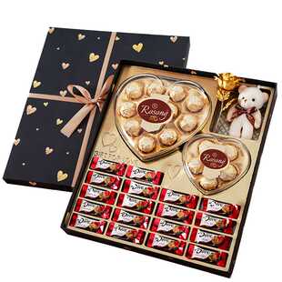 德芙巧克力双层礼盒装送女友儿童零食高档心形零食女生日38节礼物