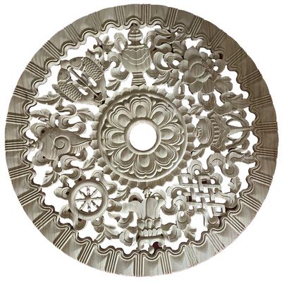 藏式吉祥八宝贴片圆花镂空木雕