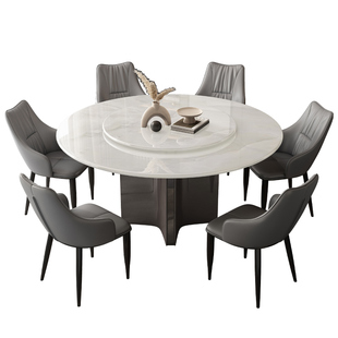 白冰玉天然奢石餐桌椅带转盘圆形大理石大冰花餐桌翡翠世纪芬迪白