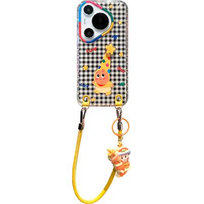 卡巴顿 韩系黑白格星星人适用华为pura70pro+手机壳新款女mate70pro斜挎可背带挂绳pura80超好看mate60高级感