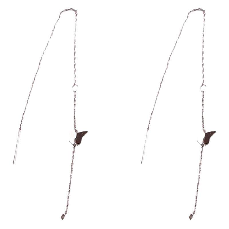 s925银蝴蝶耳线女日韩潮显脸瘦