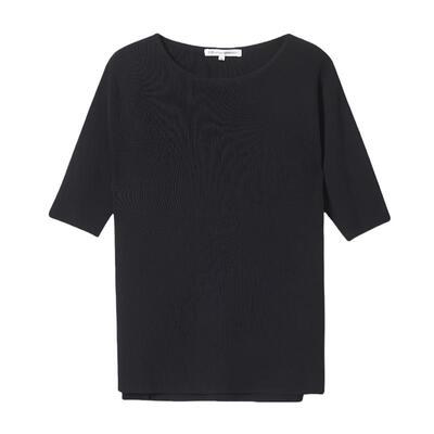 修身混纺圆领中袖针织衫商场同款