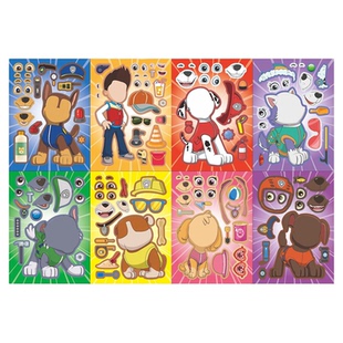 卡通动画片拼图换脸贴纸卡通狗狗救援创意儿童益智DIY贴画